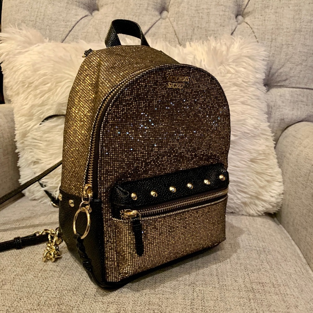 Victoria Secret Gold Glitter Studded Mini Backpack